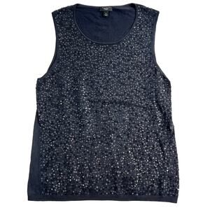 Talbots Petite Black Sequined Tank Top Woman M Petite Silk Nylon Spandex SPARKLE